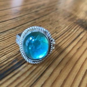 Turquoise cabashon sterling silver ring